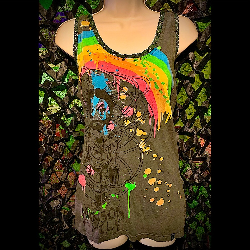 ⭐️SALE⭐️ RARE 2008 Iron Fist “Hot For Charlie” Manson Family Lace Cami Tank